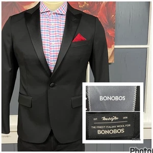 Bonobos Tuxedo Blazer Suit Jacket Mens 38S Short Slim Fit Wool Black Peak Lapel - Picture 1 of 13
