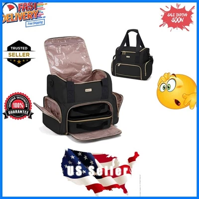 Bolsa de viaje de maquillaje impermeable de lujo - organizador grande de doble compartimento en negro Foto 1 de 4