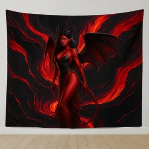 Dramatic Devil-Themed Wall Tapestry, Witch Decor, Gothic Art - Picture 1 of 4