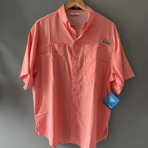 Columbia PFG Shirt Mens Medium Salmon Color Tamiami Omni Shade Vented UPF 40 NWT - Picture 1 of 17