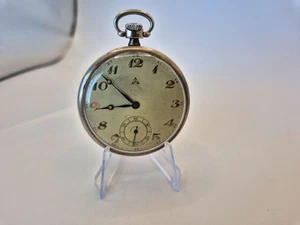 Montre de poche à gousset Alpina argent 0,800 plate fonctionne art déco 1930 - Imagen 1 de 6
