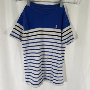 Polo Ralph Lauren Shirt Boy's 6 120 Blue White Striped Short Sleeve Crew Nec - Picture 1 of 12