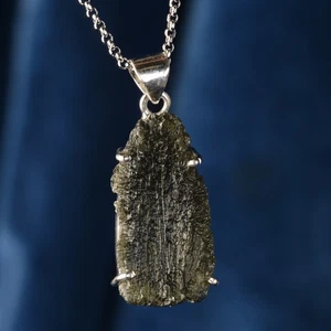 7,38g Moldavit Anhänger 925 Silber montiert Tectit Meteorit Halskette - Bild 1 von 11