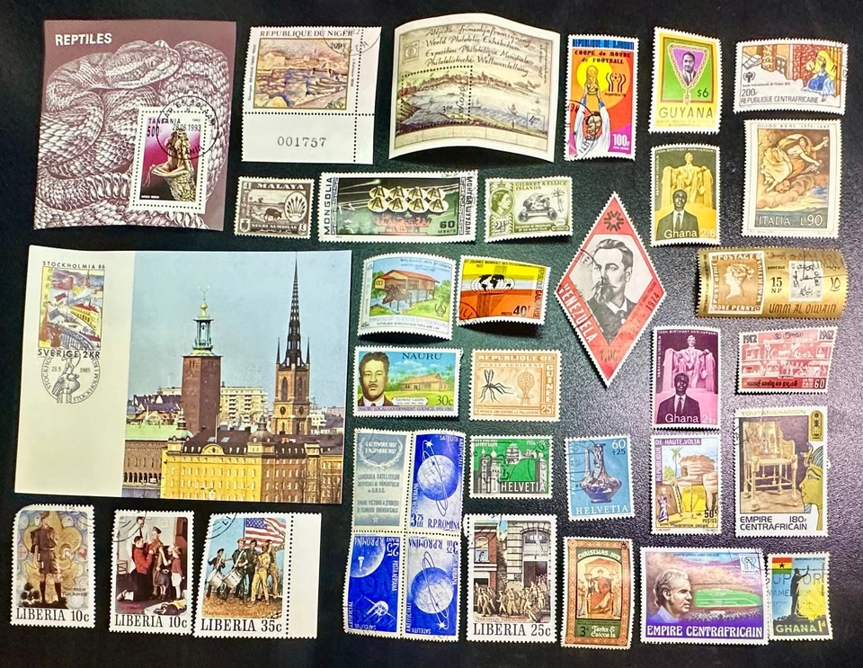 B727, 50+ estampillas únicas, inusuales, menos comunes, juegos, hojas de recuerdo, cubiertas Foto 1 de 1