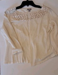 J. Jill Women's Cream SP Delicate Long Sleeve Open Linen Blend Cardigan Sweater  - Picture 1 of 9