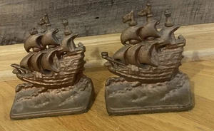 Vintage Spanish Clipper Segelboot Schiff Maritim Bronzeguss Messing Buchstützen - Bild 1 von 8