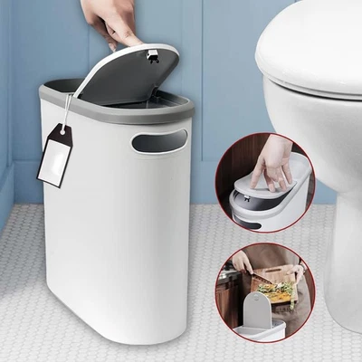 Mülleimer Schmal Abfalleimer mit Flip-Deckel Abfallbehälter Müllbehälter für Bad - Bild 1 von 4
