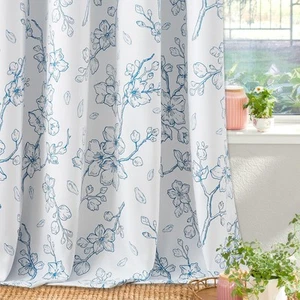 Floral 100% Blackout Curtains 63 Inches Long for Bedroom Living Room Blue Whi... - Picture 1 of 8