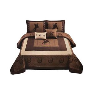 Western Collection New 5 Pieces Western Stars and Horses Cowboy Luxury Home Q...