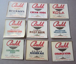 Lote de 9 etiquetas antiguas vintage de 1930 - BUDD - ETIQUETAS de soda - Newport Bottling Co. - Nuevo de caja - Imagen 1 de 1