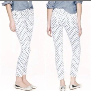 J.Crew Pants Women's Toothpick Thistle Print Ankle Jeans White Blue Size 26 - Picture 1 of 11