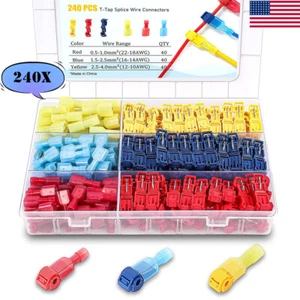 US 240PCS Quick Splice T Tap Wire Crimp Cable Terminals Insulated Connectors AWG - Picture 1 of 12