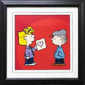 Erdnüsse ""Sally Giving Her Heart Away"" NEUE MASSGESCHNEIDERTE GERAHMTE KUNST Linus Valentinstag - Bild 1 von 3
