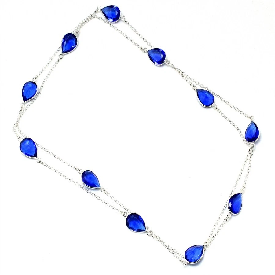 Collares de joyería de plata de ley 925 hechos a mano con piedras preciosas de tanzanita azul talla 36" Foto 1 de 1