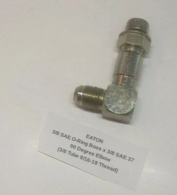 EATON 3/8 SAE O-Ring Boss x 3/8 SAE 37 90 Degree Elbow (3/8 Tube 9/16-18 Thread) - Image 1 of 3