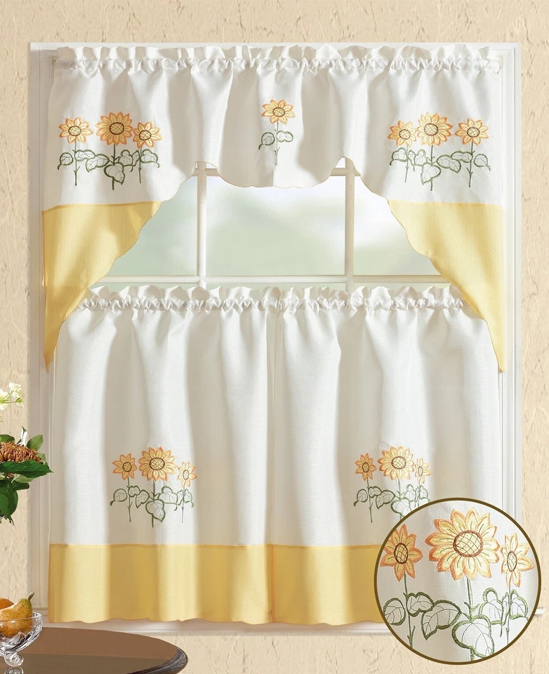 All American Collection Embroidered 3pc Kitchen Curtain Set - Image 1 of 1