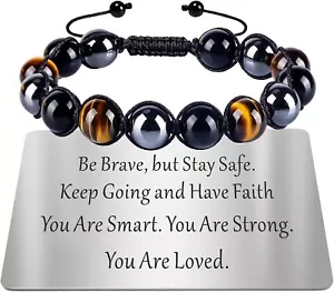 TOLOWOBK Mens Bracelet Gifts Tiger Eye Bracelet Black Obsidian Stone Bead - Picture 1 of 7