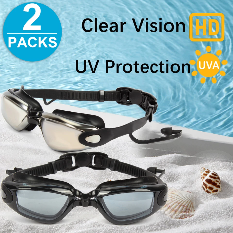 MHHTFDEAL Adult Swim Goggles Anti-Fog UV Protection Swimming Glasses HD Clear +Ear Plug