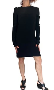 HELMUT LANG WOMEN'S BLACK CREPE MINI SHIFT DRESS LONG SLEEVE MINIMALIST SZ 4 - Picture 1 of 10