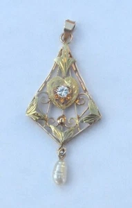 14k Gelbgold 0,15 H SI1 Diamant Freimaurer Stil Charm Anhänger Lot2180 - Bild 1 von 5