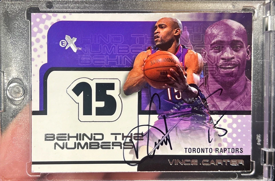 2001-02 Fleer EX Vince Carter Behind The Numbers On Card Auto SSP Rare - Image 1 of 1
