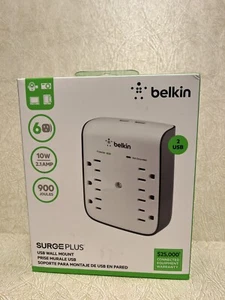 Belkin SurgePlus USB Wall Mount Charger-6 Outlets-2 USB-White-BSV602 - NE W - - Picture 1 of 4