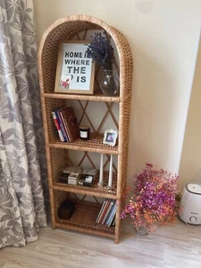 NEW arched wicker book shelf rattan plant stand bookcase boho etagere arch shelf - Picture 1 of 14