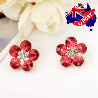 New 18K Rose Gold Filled Women's Girls SWAROVSKI Crystal Flower Stud Earrings Foto 1 de 4
