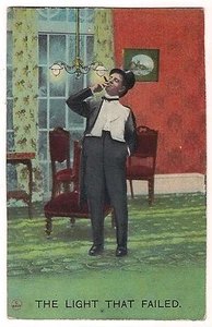 THE LIGHT THAT FAILED Cigar Smoking Humor Comic Vintage Postcard 1910 BAMFORTH - Picture 1 of 2