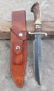 R#1-8 Custom Handmade Jagdmesser Damaststahl Hirschgeweihgriff Bowie - Bild 1 von 7