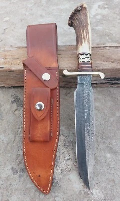 R#1-8 Custom Handmade Hunting Knife Damascus Steel Stag Antler Handle Bowie - Image 1 of 4