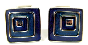 Thomas Pink Deep Blue and Silver Modernist Enamel Square Cufflinks - Picture 1 of 4