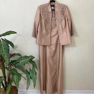 ALEX Evenings Formal women’s Size 16 Embroidered Beaded Gown/ Jacket Champagne - Picture 1 of 19