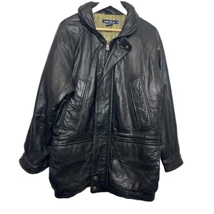 Vintage Nautica Leather Jacket Coat Mens Size 36 Black Full Zip Collared - Picture 1 of 10