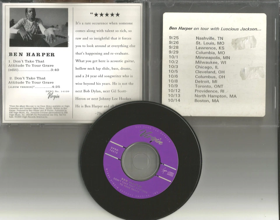 BEN HARPER Don’t Take that attitude w/ RARE EDIT PROMO DJ CD single 1994 USA Foto 1 de 1