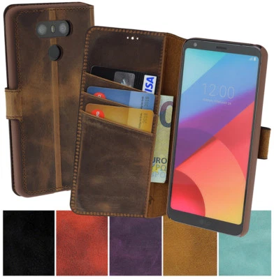 LG G6 Custodia Stile Libro Vera Pelle Wallet Case Piegatura Protettiva Bumper - Immagine 1 di 4