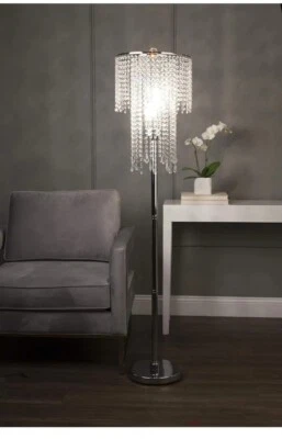 OK Lighting OK-5112F Lámpara de Pie Cromo Lluvia 14" x 14" x 63" Cristales NUEVO ABIERTO Foto 1 de 4