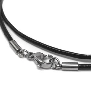2 mm Collar de Cuero Cordón Acero Inoxidable Broche de Langosta Hombres Mujeres Marrón Negro - Imagen 1 de 16