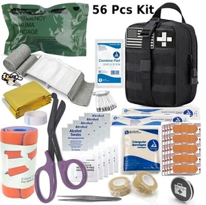 Survival First Aid Kit Medical Emergency Military Trauma Bag Tactical IFAK-56Pcs - Picture 1 of 3