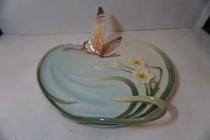 Vintage Franz Jen Woo Papillon Schmetterling Narzisse Porzellan Deko Platte RAR - Bild 1 von 9