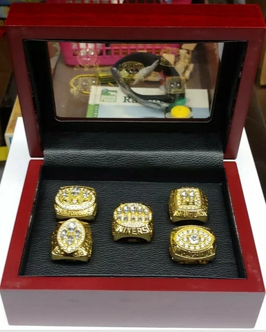 San Francisco 49ers - Super Bowl 5 Ring Set With Wood Box. Montana Rice Young Cover