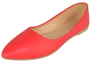 Forever Shoes Women Ballet Basic Flats Pointed Toe Comfort Insoles ALICIA Red PU - Picture 1 of 3
