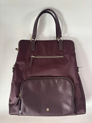 Samsonite Convertible Backpack Tote Bag Burgundy Nylon Saffiano Trim Laptop Bag - Image 1 of 4