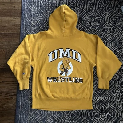 Sudadera con Capucha Vintage Años 90 Amarillo Campeón Tejido Inverso UMD Lucha Libre Talla L Foto 1 de 4