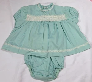 Vtg NOS Paper Tags 1960s Toddle Tyke Mint Green Baby Dress & Bloomer SET Medium - Picture 1 of 7