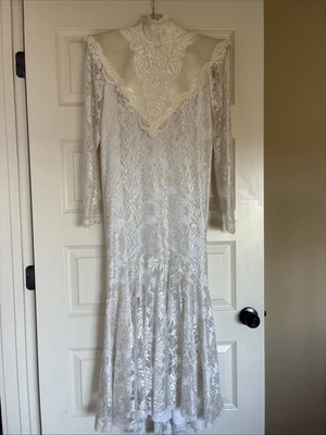 80s Jessica McClintock Victorian Bridal Dress Lace Drop Waist White Size 9 - Image 1 of 4
