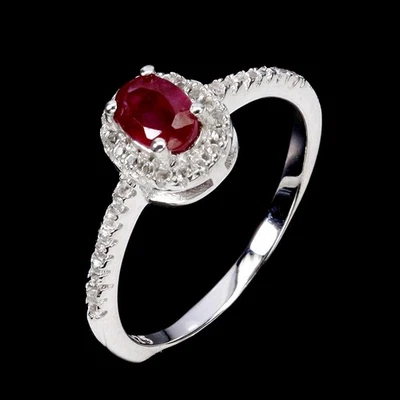 Anillo de plata de ley 925 rubí ovalado 6x4 mm topacio piedras preciosas naturales joyería tamaño 7 Foto 1 de 4