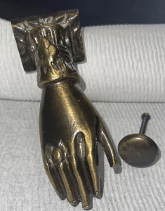 Vintage Heavy Solid Brass Hand Ball Door Knocker W/ Striker Victorian Early 1900 - Picture 1 of 9