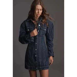 NWT! Anthropologie PILCRO Long-Sleeve Button-Front Seamed Denim Mini Dress Small - Picture 1 of 14