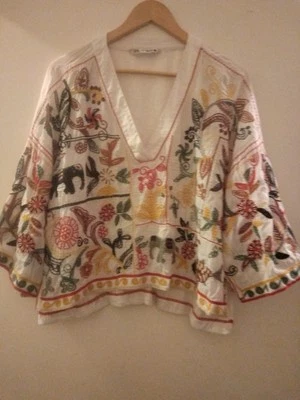 Zara Embroidered Boho Top Size Small Generous Fit. - Image 1 of 3
